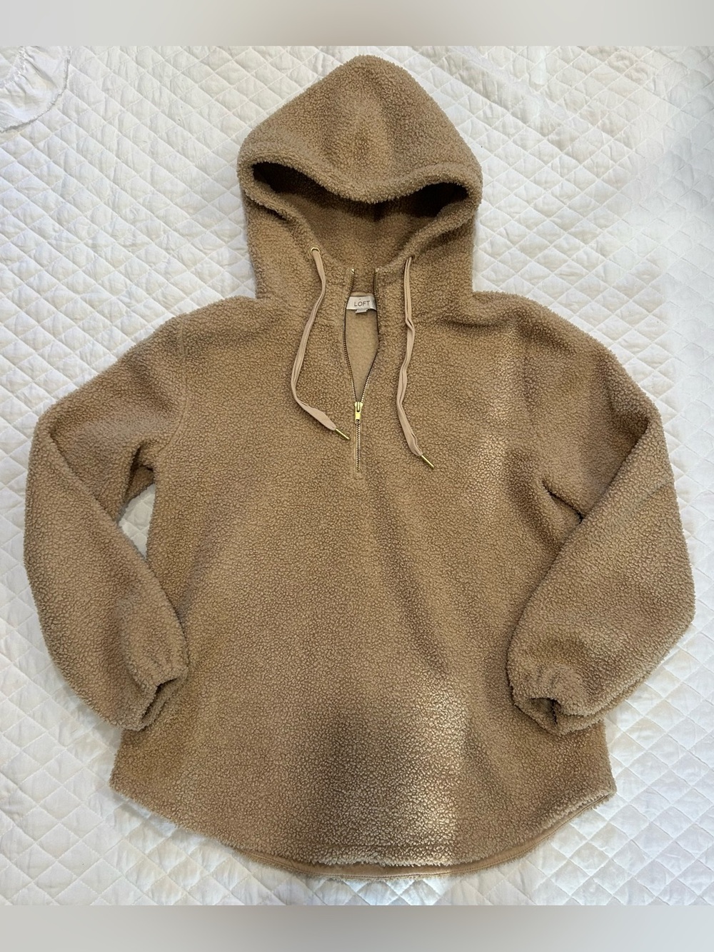LOFT Tan Sherpa Half-Zip Hoodie